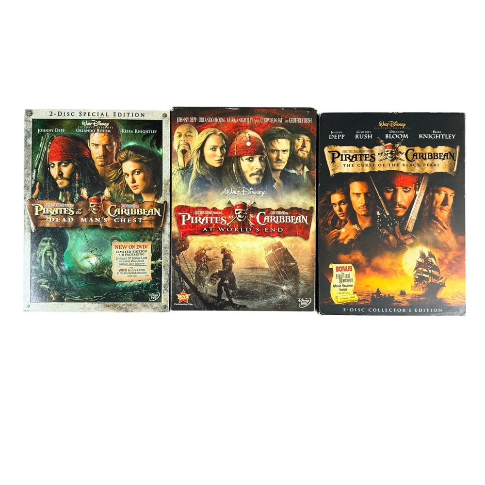 Disney Pirates of the Caribbean‎ DVD Lot 3 Movies Black Pearl Dead Mans Chest